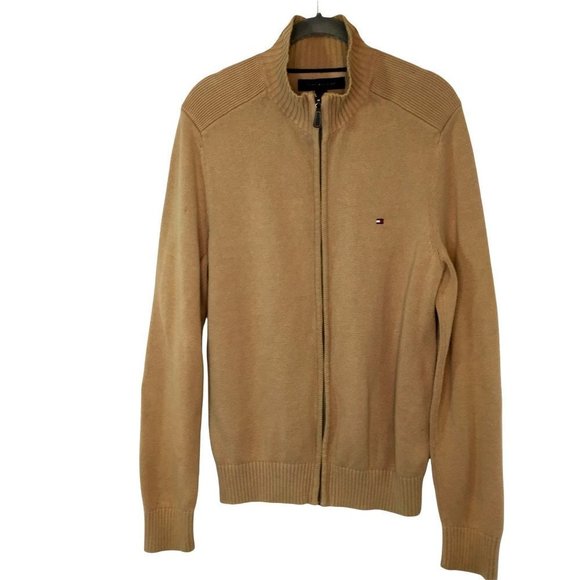 Tommy Hilfiger Sweater Full Zip Brown Cotton Mock Neck Size S/P Womens - Picture 2 of 7